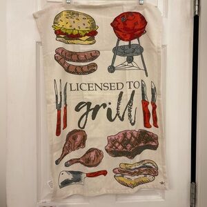 Grill Master Kitchen Towel with Red and Brown Illustrations